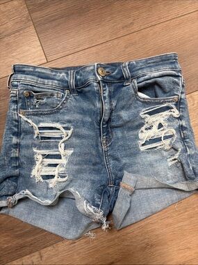 American Eagle Light Blue Distressed Ripped Denim Shorts with Contrast Stitching